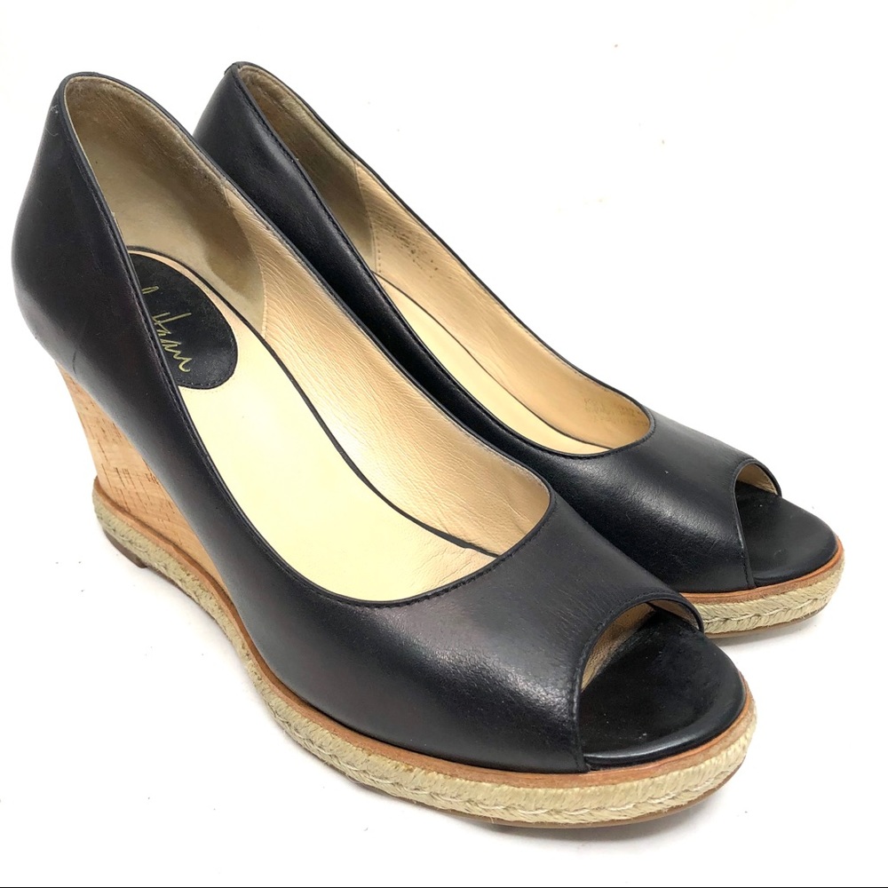 Cole Haan Black Leather Peep toe wedges Size 8B